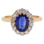 18ct rose gold oval kyanite and round brilliant cut diamond cluster ring