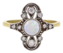 Silver-gilt single stone opal and cubic zirconia cluster ring