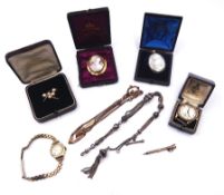 Victorian and later jewellery including silver Albertina chain and locket