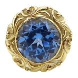 18ct gold single stone round synthetic blue spinel ring