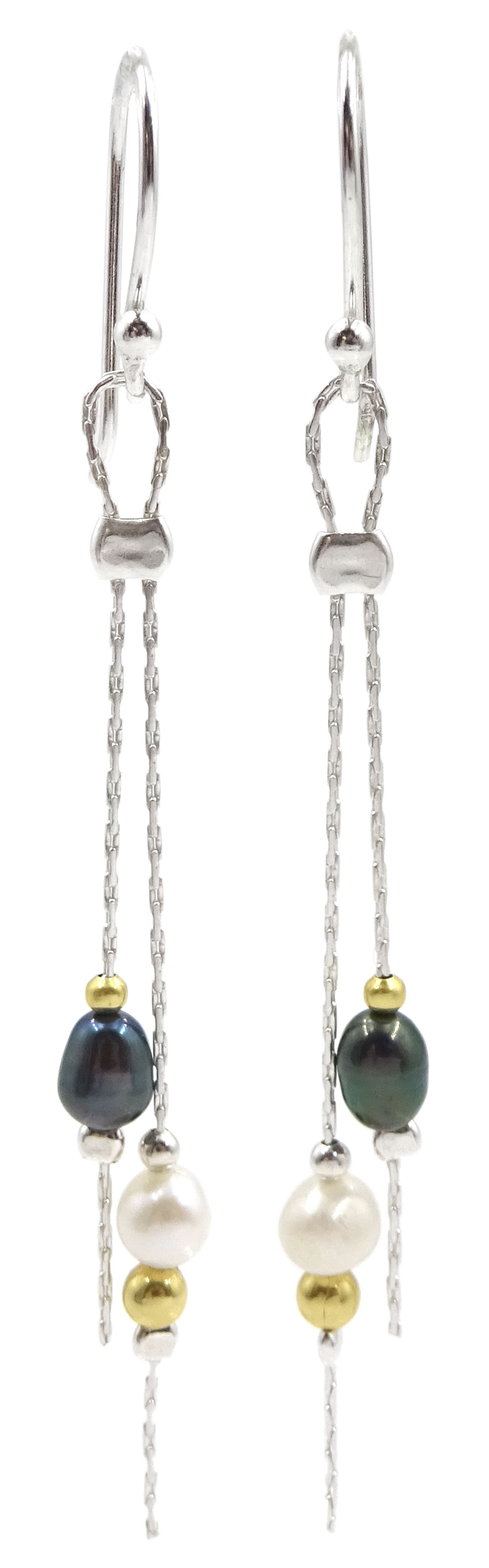 Pair of silver freshwater pearl pendant earrings