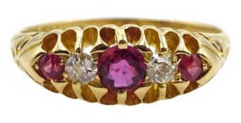 Early 20th century 18ct gold five stone ruby and diamond ring
