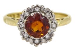 18ct gold orange garnet and diamond chip ring
