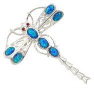 Silver opal dragonfly brooch