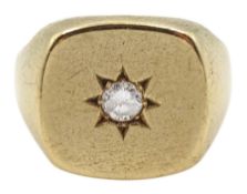 9ct gold gentleman's gypsy set single stone diamond ring
