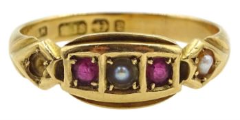 Victorian 18ct gold split pearl and garnet ring