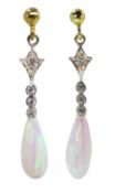 Silver-gilt cubic zirconia and opal pendant stud earrings