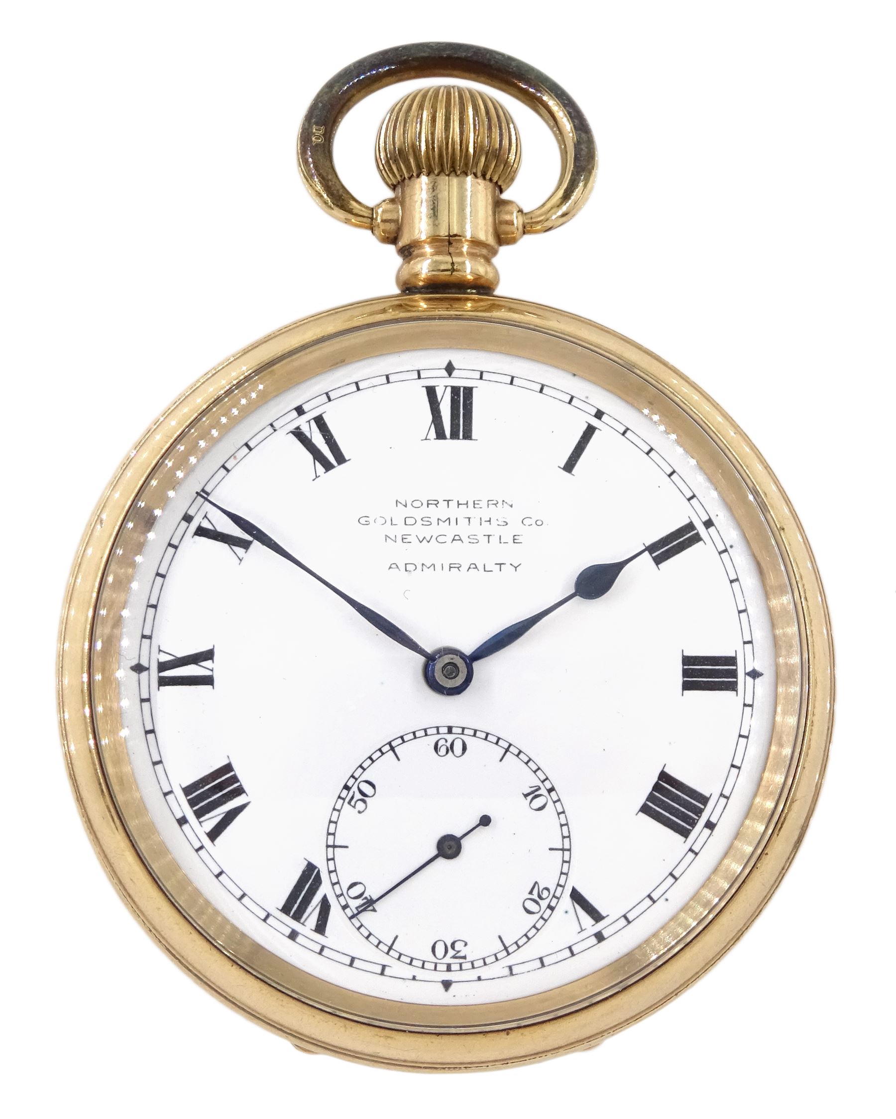 Early 20th century gold-plated keyless open face Swiss lever pocket watch by Northern Goldsmiths Co