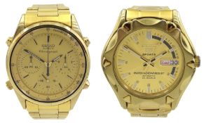 Seiko Chronograph gentleman's quartz gold-plated and stainless steel wristwatch
