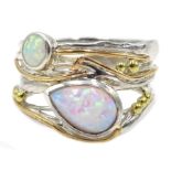 Silver and 14ct gold wire opal ring