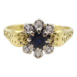 18ct gold sapphire and diamond chip cluster ring