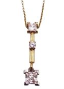 14ct gold three stone cubic zirconia pendant necklace