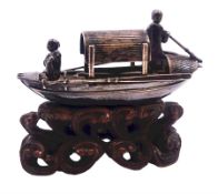 Chinese miniature silver model of a junk