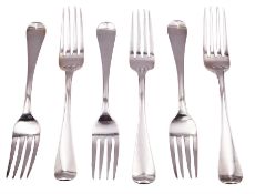 Set of six Victorian York silver table forks