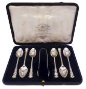 Early 20th century set of six silver Chippendale VI pattern teaspoons and sugar tongs