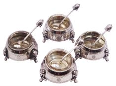 Set of four Victorian silver Egyptian Revival open salts