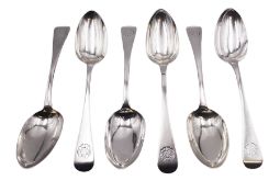 Set of six Victorian York silver Old English pattern table spoons