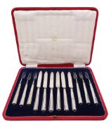 Early 20th century set of silver handled fruit knives and forks for six place settings