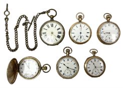 Five early 20th century gold-plated keyless lever pocket watches including Lancashire Watch Co