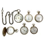 Five early 20th century gold-plated keyless lever pocket watches including Lancashire Watch Co