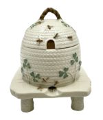 20th century Belleek beehive honey pot and cover