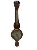 An early 19th century William IV mercury wheel barometer with a rosette inlaid broken pediment and