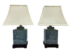 Pair of Chinese blue and white bedside lamps