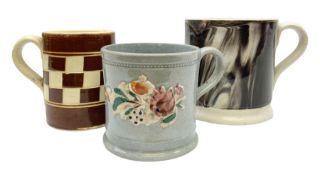 Three 19th century mochaware type cups