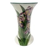 Wemyss vase of flared cylindrical form decorated with purple irises and green lined boarder