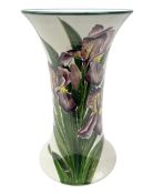 Wemyss vase of flared cylindrical form decorated with purple irises and green lined boarder
