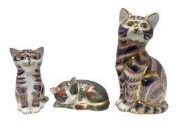 Three Royal Crown Derby cat paperweights