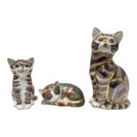 Three Royal Crown Derby cat paperweights