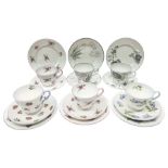 Set of six Shelley teacup trios