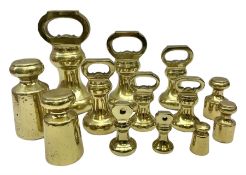 Graduated set of eight brass bell weights