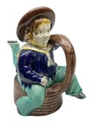 Majolica teapot and cover in the form of an Isle of Man 'Manx Sailor'