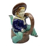 Majolica teapot and cover in the form of an Isle of Man 'Manx Sailor'