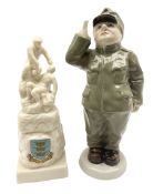 Royal Dux figure of a saluting soldier and Willow Art Crested ware Hull soldiers war memorial c1903