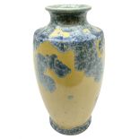 Studio stoneware vase of baluster form with blue crystalline pattern on beige ground