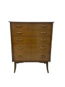 Mid-20th century walnut five drawer chest