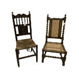 Early oak barley twist chair and a carved chair