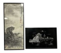Framed Chinese painted scroll