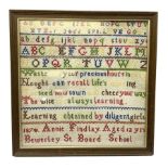 Victorian sampler worked with the alphabet over verse