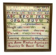 Victorian sampler worked with the alphabet over verse