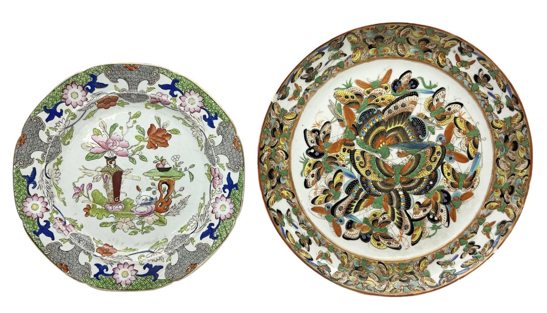 19th century Chinese export plate decorated densely in enamel with butterflies