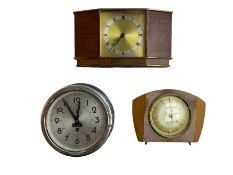 Two 1970's mantle clocks and a French ships bulkhead clock in a chrome case