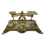 Victorian brass postal scales with ornate foliate and floral decoration