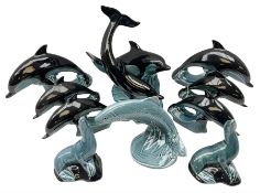 Collection of Poole pottery dolphins