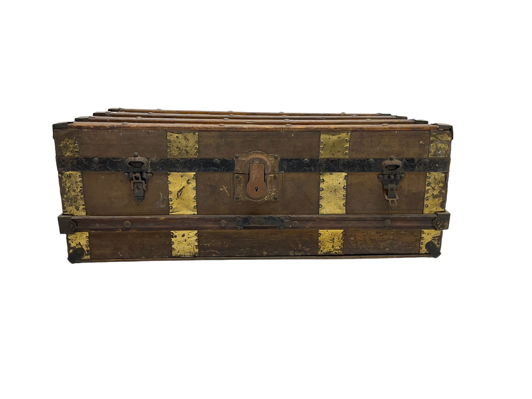 Early 20th wooden and metal bound trunk