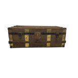 Early 20th wooden and metal bound trunk