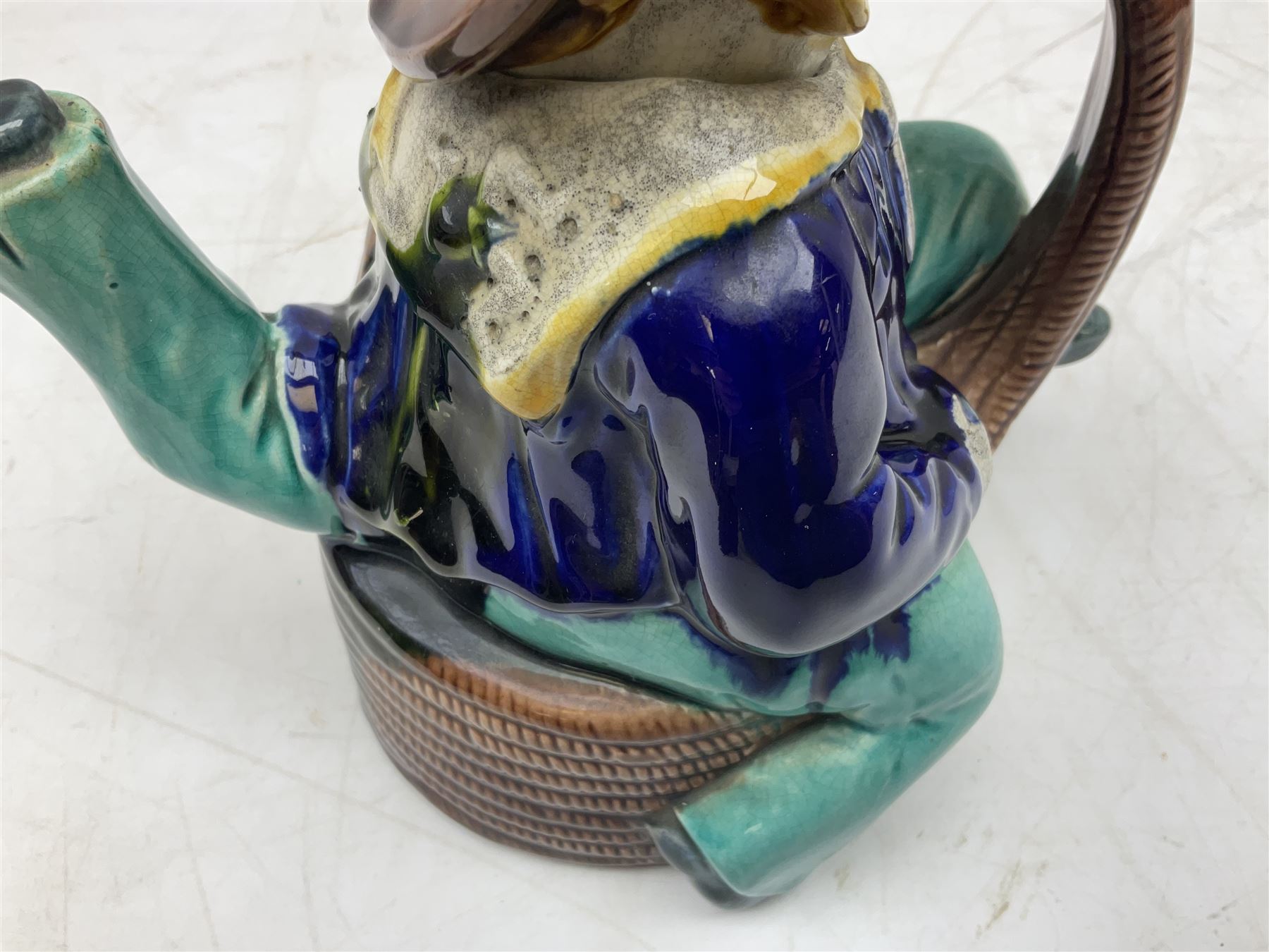 Majolica teapot and cover in the form of an Isle of Man 'Manx Sailor' - Image 10 of 11